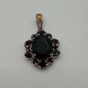Sterling Silver Black Gemstone With Gold Accent Pendant